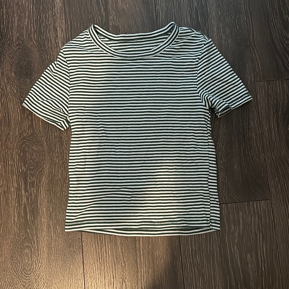 Green and white striped American Eagle crop top